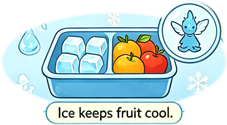 Ice keeps fruit cool.