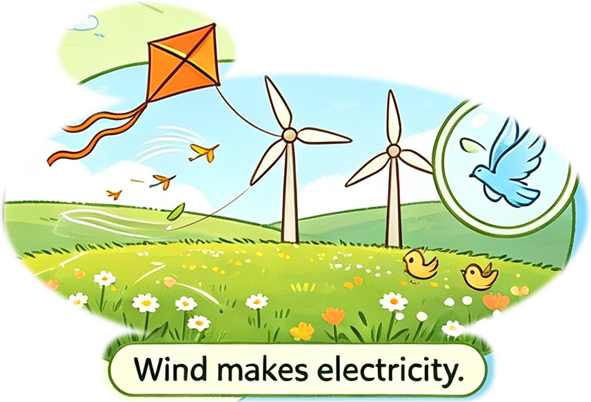 Wind makes electricity.