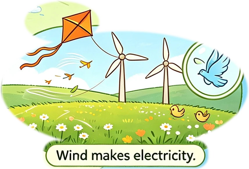 Wind makes electricity.